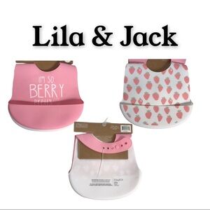 NWT Lila & Jack 2 Pack Silicone Bibs, Pink/White